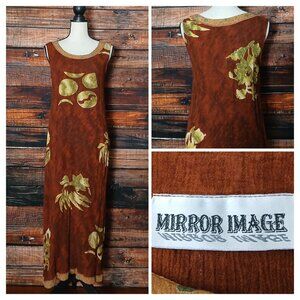 Mirror Image Vintage Midi Dress M Brown Bohemian Rayon Side Slits